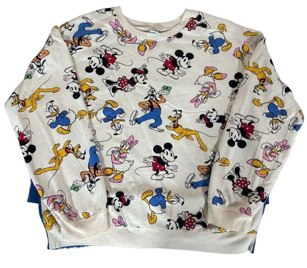 Disney Mickey And Friends Sweatshirt Size XXL (19) Cream All Over Print